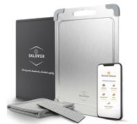 EKLOVER Planche Acier Inox 316 30×20 cm - Double Face avec Finition “Grain de Riz”, Rigole à Jus & Coins Antidérapants - Aiguiseur Diamant, Chiffon, Boîte Premium & 50 Recettes