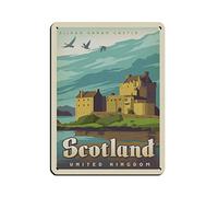EKM ffiche vintage du château d'Eilean Donan, Écosse. Plaque en métal style rétro, idéale pour un bar, un café, un garage ou une salle de jeux. Décoration murale 15 x 30 cm.