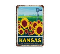 EKMCL Plaque en métal rétro représentant l'État du Kansas, un lieu de voyage, avec des peintures murales inspirées des cafés et des opéras (30 x 30 cm).
