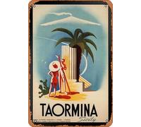 EKMCL Plaque en métal Taormina Sicile - Décoration murale vintage pour bar, club, maison ou cuisine - Style rustique et humoristique - 20 x 30 cm