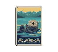 EKMCL Plaque en métal vintage représentant une loutre d'Alaska - Décoration murale humoristique et vintage pour bar, club, maison, cuisine ou grotte - Art rustique - 30 x 30 cm