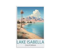 EKMCL Plaque métallique vintage pour café, décoration murale rustique pour la maison et la cuisine, style voyage, affiche du lac Isabella en Californie, 30 x 30 cm