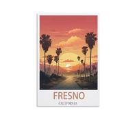 EKMCL Plaque métallique vintage pour café Fresno, Californie - Affiche vintage - Décoration murale rustique pour la maison, la cuisine et les voyages - 20 x 30 cm