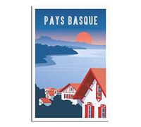 EKMCL Plaque murale vintage en métal, affiche, coucher de soleil, Pays basque français, cuisine, bar, cadeau fantaisie, plaque décorative murale en aluminium, 20 x 30 cm