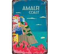 EKMCL Plaques en étain rétro Italie Côte Amalfitaine Voyage Plaques en étain vintage drôle maison cuisine bar club grotte rustique mur Art décor 15 * 30CM