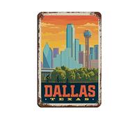EKMCL Plaques en étain vintage Dallas Texas Sunset Travel Plaques en étain Décoration murale pour café, bar, pub, maison 20 x 30 cm