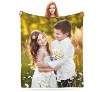 EKMON Plaid Personnalisé Photo,Couverture personnalisée Photo, Cadeau de Noël, Cadeau pour Couverture Personnalisée pour Père, Maman, Enfants, Chiens, Amis ou Amoureux(75 * 100CM)