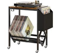 EKNITEY Support pour tourne-disque vinyle - Table de tourne-disque avec rangement pour 80 albums avec poche de rangement et roulettes