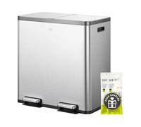 EKO Ecocasa Plus Poubelle de cuisine double à pédale en acier inoxydable avec couvercles à fermeture amortie, seau amovible et résistant aux traces de doigts pour déchets et recyclage 80 l