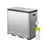 EKO EcoCasa Poubelle de recyclage 20 L + 20 L + 20 L en acier inoxydable à 3 compartiments avec pédales individuelles pour le tri des déchets de cuisine, seaux intérieurs et poignées en plastique,