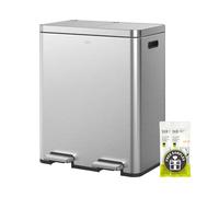 EKO Edison Poubelle de cuisine à pédale 2 compartiments 2 x 30 l avec double seau intérieur, comprend 20 sacs poubelle, système de tri des déchets de grande capacité, couvercle à fermeture douce, sans