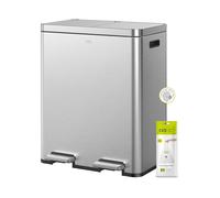 EKO Edison Poubelle double pour recyclage et cuisine, 2 + 2,4 litres, avec double doublure intérieure amovible, couvercles et pédales indépendants, acier inoxydable mat