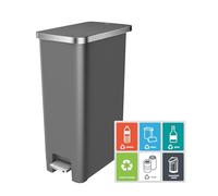 EKO Hana Poubelle de cuisine à pédale avec roulettes intégrées pour cuisine et usage domestique, 30 l, gris