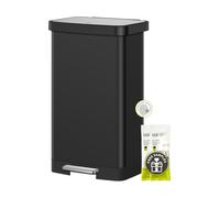 EKO Hudson Poubelle à pédale en acier inoxydable mat avec compartiment de rangement arrière (noir mat, 75 l)