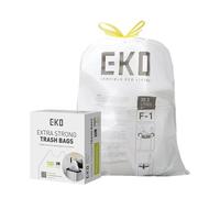 EKO Lot de 100 sacs poubelle extra longs avec cordon de serrage, 30 litres, boîte à accès rapide, ajustement parfait pour les poubelles de recyclage, anti-fuite, blancs, taille F-1
