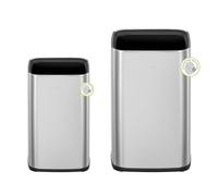 EKO Lot de 2 poubelles carrées en acier inoxydable avec couvercle ouvert et panier intérieur amovible, 5 + 10 litres, poubelle pour cuisine, salle de bain, bureau, maison