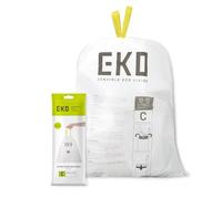 EKO Lot de 20 sacs poubelle de cuisine avec cordon de serrage de 10 à 15 litres, résistants aux fuites et aux déchirures pour déchets et recyclage, sacs poubelle non parfumés, code C, blanc