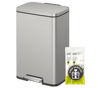 EKO Madison Poubelle à pédale en acier inoxydable gris mat avec doublure intérieure - Finition résistante aux traces de doigts 50 l
