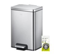 EKO Madison Poubelle de salle de bain rectangulaire avec couvercle et panier intérieur amovible, 12 l, en acier inoxydable brossé