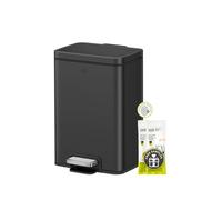 EKO Madison Poubelle de salle de bain rectangulaire avec couvercle et panier intérieur amovible, noir mat, 12 l