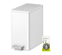 EKO Petite poubelle de salle de bain fine avec couvercle, petite poubelle en acier inoxydable avec seau intérieur amovible, 6 l, poubelle à pédale (blanc)