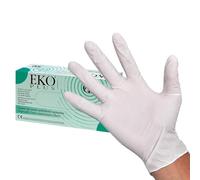 EKO Plus - Gants d'examen jetables en latex pur, Poudrés, non stériles, avec ourlet, haute protection M I, catégorie de risque EPI III, taille Large, distributeur de 100 gants ambidextres