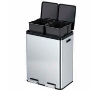 EKO Poubelle Cuisine Double Tri 2 Compartiments 30L + 30L avec Double Pédale | Inoxydable Anti-Traces | Couvercles Élégants | Double Bac Sous Évier