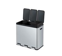 EKO Poubelle Cuisine Double Tri 3 Compartiments 20L + 20L + 20L | Acier Inoxydable Anti-Traces | Pédales Indépendantes | Fermeture Silencieuse