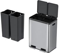 EKO Poubelle de cuisine Essential Recycle Step en acier inoxydable 30 L + 30 L double pédale double couvercle