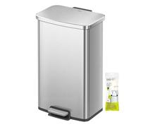 EKO Titus Poubelle de cuisine moderne et robuste avec pédale et couvercle à fermeture douce en acier inoxydable anti-traces de doigts Grande capacité de recyclage 50 l