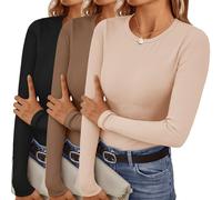 Ekoauer Femme Hauts Thermique Maillot de Corps Manches Longues sous-Vêtements Thermique 3pcs, Noir + Marron + Beige, M