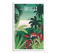 EKOAW Affiche de voyage vintage avec horizon des Antilles, décoration murale moderne sur toile, 20 x 30 cm