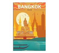 EKOAW Affiche de voyage vintage avec statue de Bouddha à Bangkok, Thaïlande, toile, décoration murale, art, peinture, cadeau, sans cadre, 20 x 30 cm
