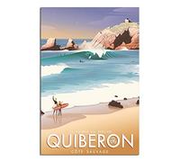 EKOAW Affiche de voyage vintage de surf sur la côte sauvage de Quiberon, toile murale, décoration de maison, art, peinture, image, impression, cadeau, affiches (sans cadre), 30 x 40 cm