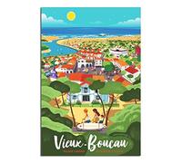 EKOAW Affiche de voyage vintage du village de Vieux-Boucau, France, toile, décoration murale, art, peinture, impression, cadeau, sans cadre, 20 x 30 cm