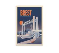 EKOAW Affiche de voyage vintage en France, Pont de Brest Recouvrance, toile, décoration murale, 40 x 50 cm