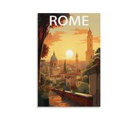 EKOAW Affiche de voyage vintage Rome Italie coucher de soleil paysage impression sur toile pour salon, chambre, dortoir, maison, bureau décoration murale 20x30 cm