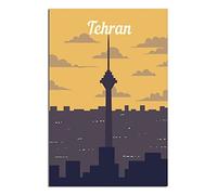 EKOAW Affiche de voyage vintage sur toile représentant la ligne d'horizon de Téhéran, Iran, décoration murale pour la maison, art, peinture, impression, cadeau (sans cadre), 40 x 50 cm