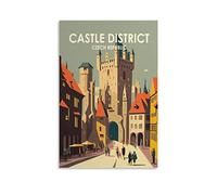 EKOAW Affiches de voyage vintage de la République tchèque, quartier du château, paysage, art mural, impression sur toile, décoration moderne pour chambre à coucher, 50 x 60 cm