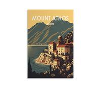 EKOAW Affiches de voyage vintage du Mont Athos en Grèce, décoration murale sur toile, décoration de chambre familiale moderne, 30 x 40 cm