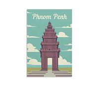 EKOAW Affiches de voyage vintage du Monument de l'indépendance du Cambodge, paysage, art mural, impression sur toile, décoration de chambre familiale moderne, 40 x 50 cm