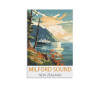 EKOAW Kit de peinture par numéros avec pinceau Milford Sound, Nouvelle-Zélande pigments et toile pour adultes, enfants, débutants 20x30cm
