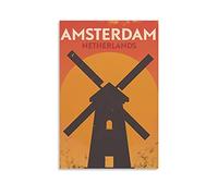 EKOAW Kit de peinture par numéros pour adultes débutants, Coucher de soleil à Amsterdam, Pays-Bas, kit cadeau de peinture sur toile à faire soi-même pour la décoration intérieure 50x60cm