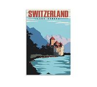 EKOAW Peinture par numéros pour adultes, Lac Léman, Suisse, Montagnes, Kit de peinture acrylique à l'huile à faire soi-même avec pinceaux, décoration murale, cadeau, 40 x 50 cm