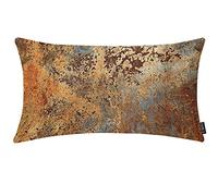 EKOBLA Housse de Coussin Décoratif Rectangulaire avec accents métalliques rouillés pour canapé, lit, canapé, coton, lin - 30,5 x 50,8 cm