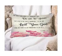 EKOBLA Housse de coussin décorative rectangulaire en coton avec versets de la Bible chrétienne et citations de Joshua Coquelicots roses 30,5 x 50,8 cm