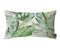 EKOBLA Housse de coussin en coton et lin avec feuilles de fougère tropicales vertes - 30,5 x 50,8 cm