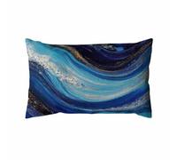 EKOBLA Housse de coussin rectangulaire abstrait de l'océan tourbillons de marbre, ondulations d'agate, belle peinture bleue, pour canapé, sofa, décoration d'intérieur, coton et lin, 30,5 x 50,8 cm