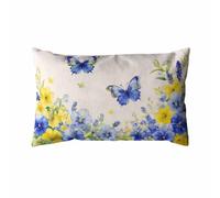 EKOBLA Housse de coussin rectangulaire en coton et lin pour canapé, sofa, décoration d'intérieur, motif fleurs sauvages, papillon coloré, fleurs sauvages, feuilles d'été, romantique, nature, jardin,