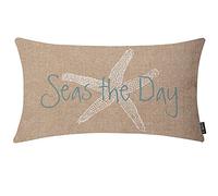 EKOBLA Housse de coussin rectangulaire Seas The Day - Vintage - Motif plage - Étoile de mer - Marron - Décoration pour canapé, chambre à coucher - 30,5 x 50,8 cm